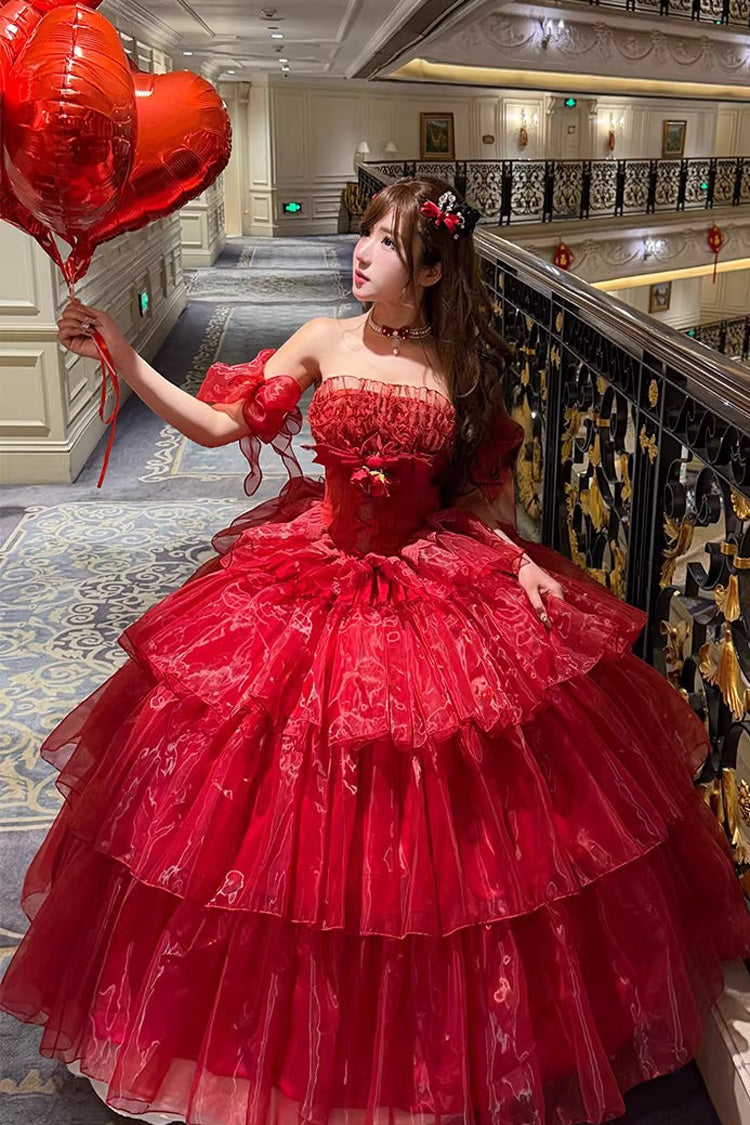 Lolita Dress - Mousse Love Song, Red, Bow Detail, Ruffled, Layered - main product image