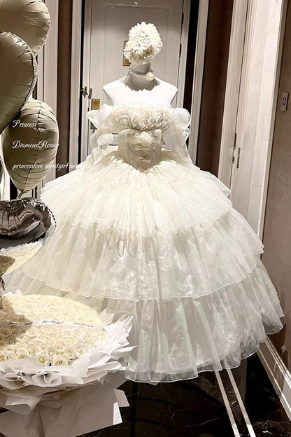 Lolita Dress - Mousse Love Song, White, Bow Detail, Ruffled, Layered - additional product view 5
