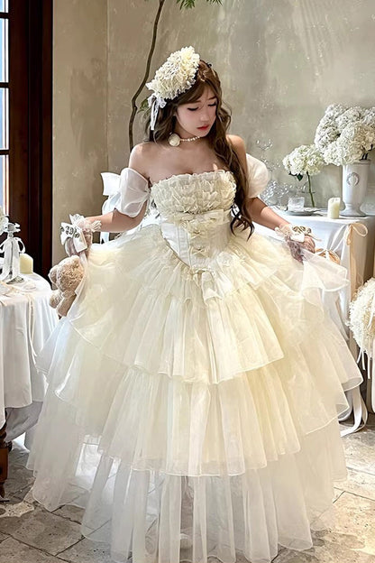 Lolita Dress - Mousse Love Song, White, Bow Detail, Ruffled, Layered - additional product view 6