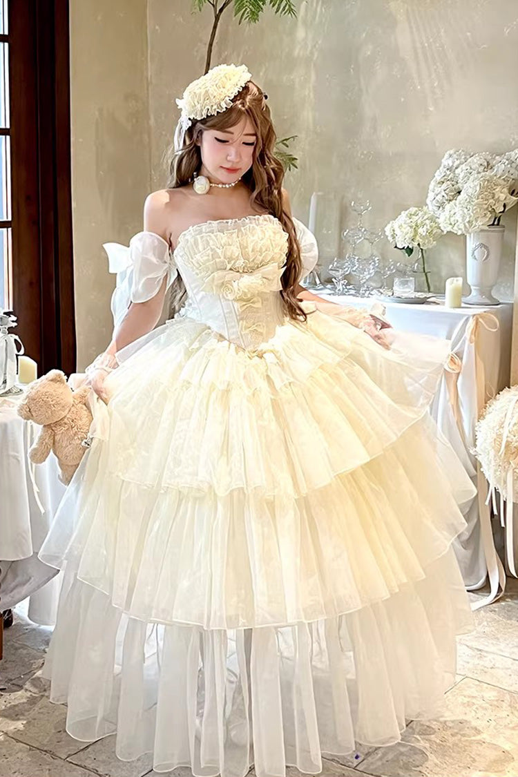 Lolita Dress - Mousse Love Song, White, Bow Detail, Ruffled, Layered - main product image