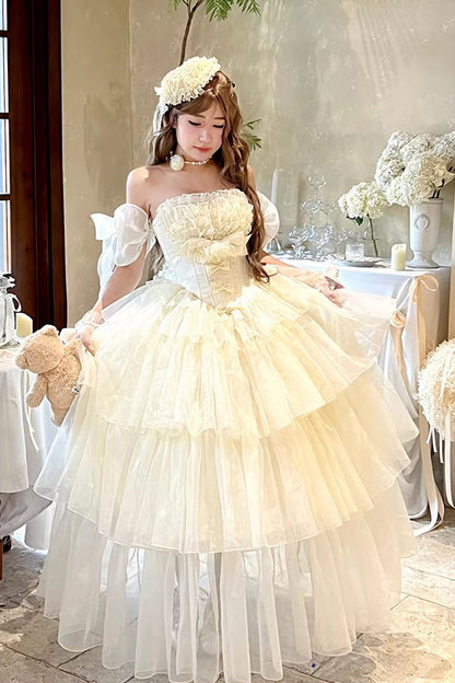 Lolita Dress - Mousse Love Song, White, Bow Detail, Ruffled, Layered - main product image