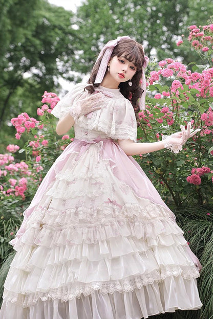Lolita Dress - Multi-color Bellflower Print, Multi-Color, Ruffled, Printed, Sweet Style - additional product view 2