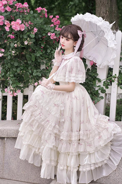 Lolita Dress - Multi-color Bellflower Print, Multi-Color, Ruffled, Printed, Sweet Style - additional product view 4