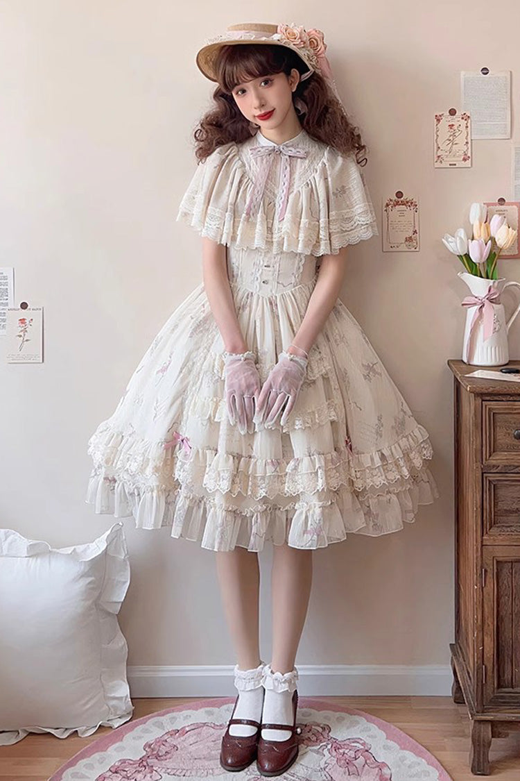 Lolita Dress - Multi-color Bellflower Print, Multi-Color, Ruffled, Printed, Sweet Style - main product image