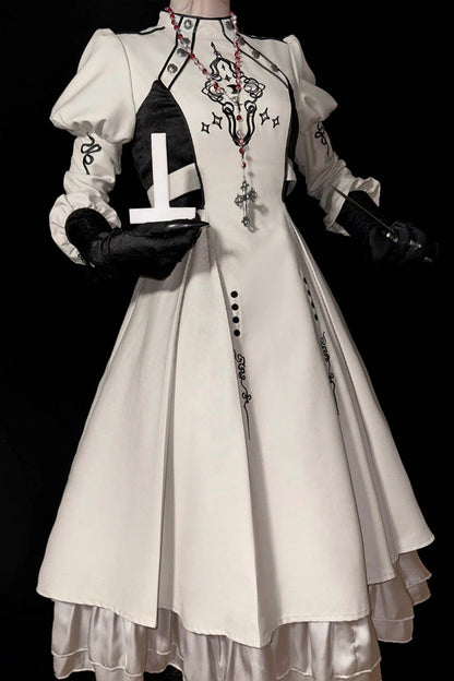 Lolita Dress - Multi-layer Moon Talisman Print, White, Ruffled, Printed, Long Sleeves - additional product view 2
