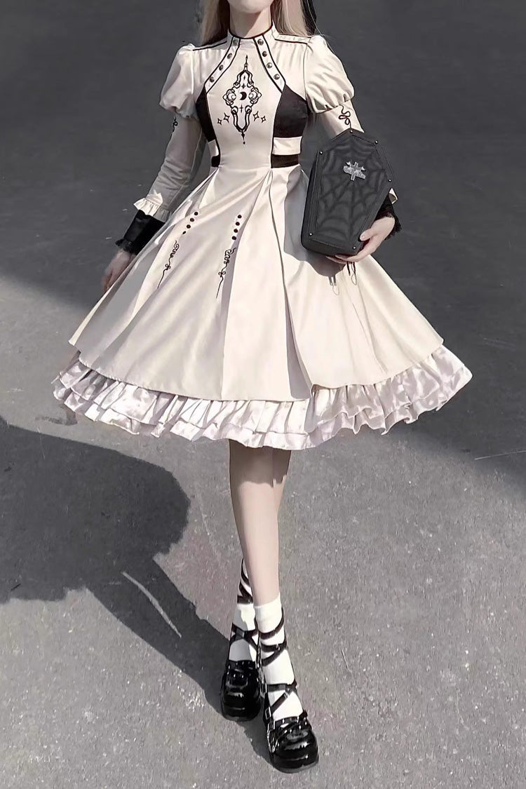 Lolita Dress - Multi-layer Moon Talisman Print, White, Ruffled, Printed, Long Sleeves - additional product view 3