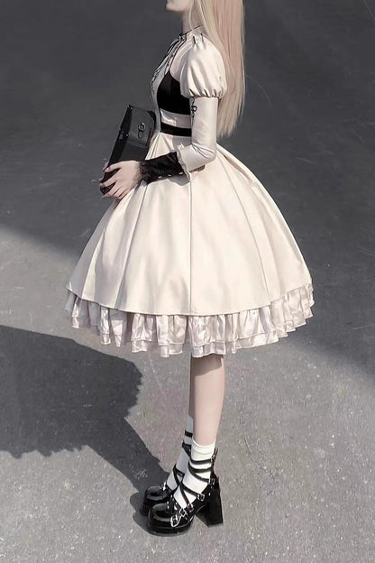 Lolita Dress - Multi-layer Moon Talisman Print, White, Ruffled, Printed, Long Sleeves - additional product view 4