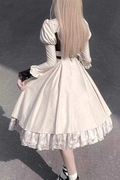 Lolita Dress - Multi-layer Moon Talisman Print, White, Ruffled, Printed, Long Sleeves - additional product view 5