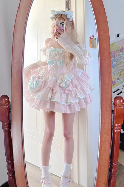 Lolita Dress - Multi-layer, Pink, Sweet Style, Bow Detail, Ruffled - main product image