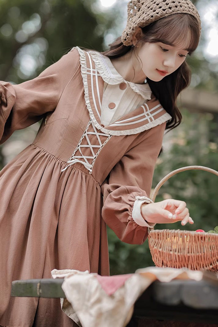 Lolita Dress - Multi-layer Ruffle Two Fake, Brown, Sweet Style, Ruffled, Long Sleeves - additional product view 6