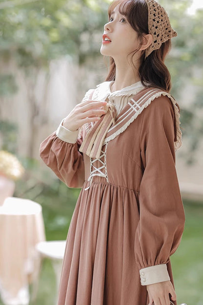 Lolita Dress - Multi-layer Ruffle Two Fake, Brown, Sweet Style, Ruffled, Long Sleeves - additional product view 8