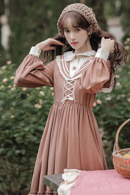 Lolita Dress - Multi-layer Ruffle Two Fake, Brown, Sweet Style, Ruffled, Long Sleeves - additional product view 10