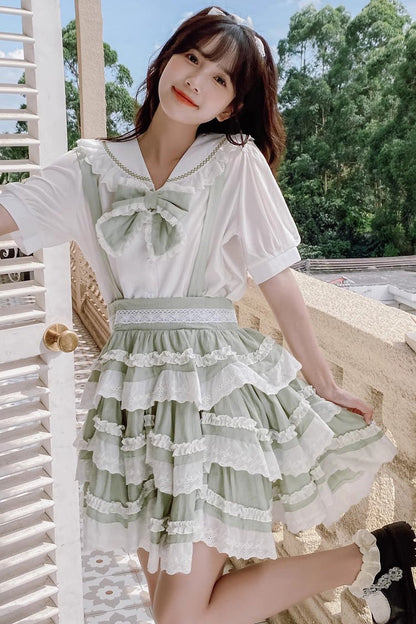 Lolita Dress - Multi-layer Scarlett Summer, 2 Colors, Ruffled, Sweet Style, Bow Detail - S Green / M Green / L Green option