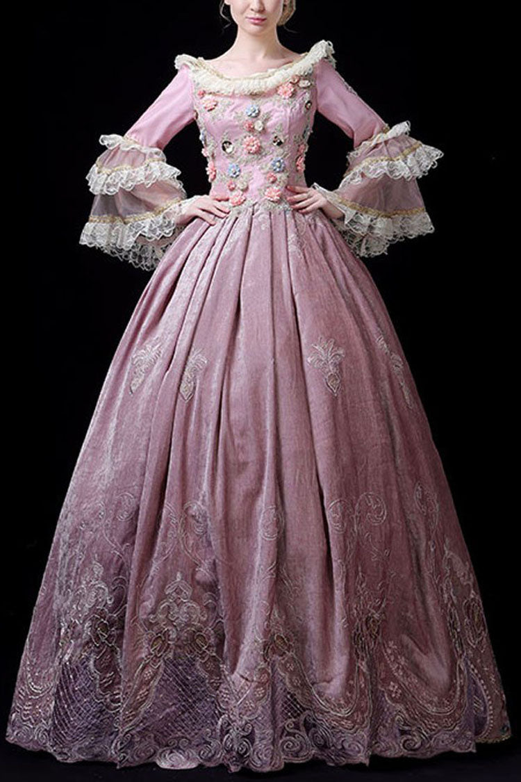Lolita Dress - Multi-layer Trumpet Sleeves High, Pink, High Waist, Printed, Embroidered - main product image