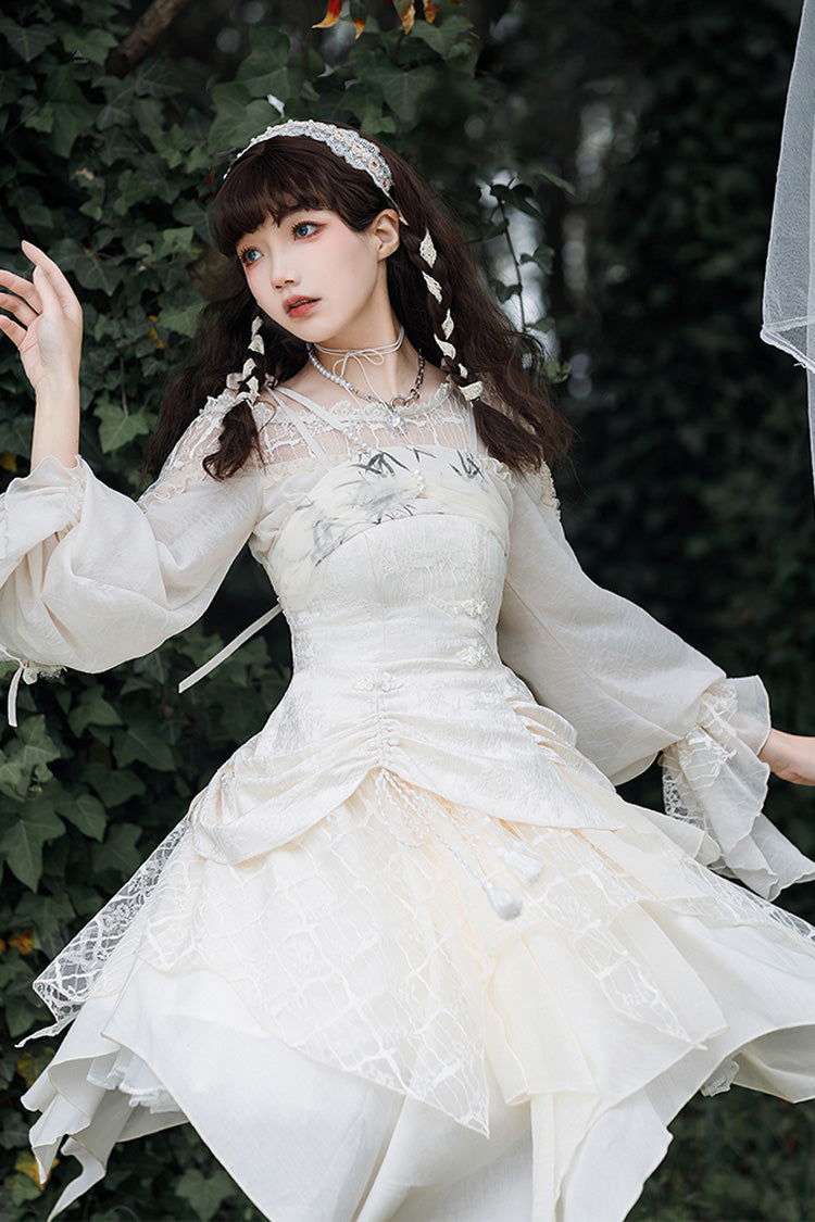 Lolita Dress - Multi-layer, White, Bow Detail, Sweet Style - Tea Party Dress - additional product view 4