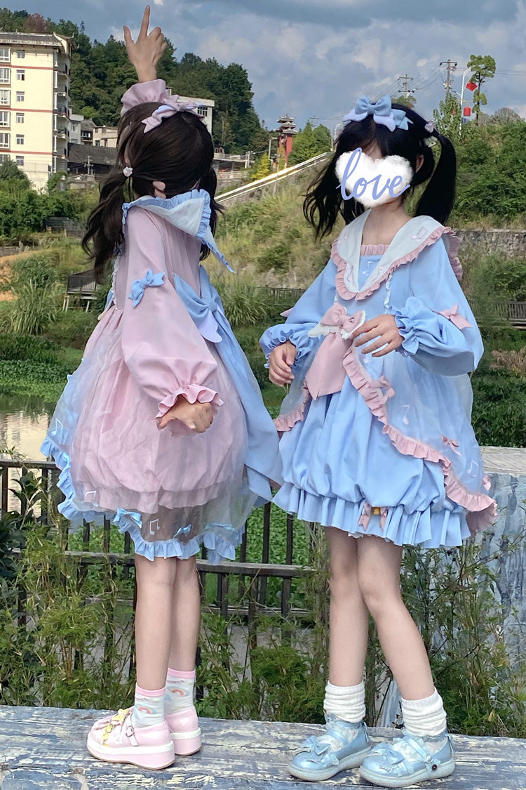 Lolita Dress - Music Notes Print Ruffle, Pink, Lace Trim, Ruffled, Printed - additional product view 2