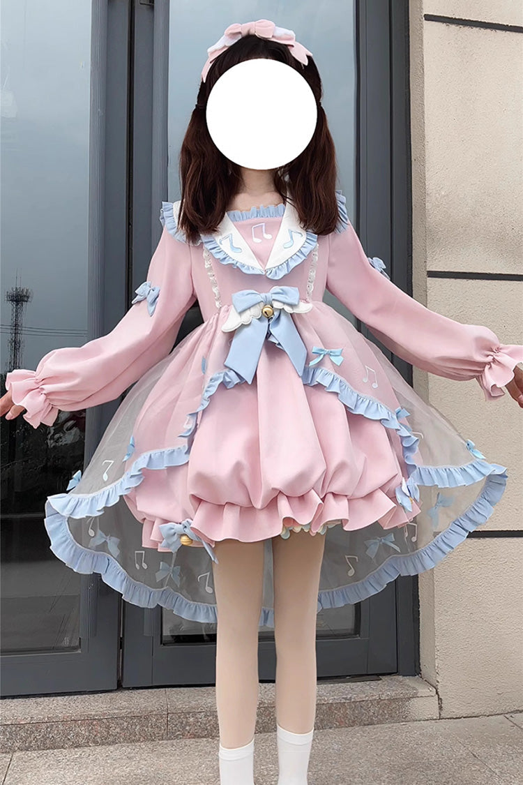 Lolita Dress - Music Notes Print Ruffle, Pink, Lace Trim, Ruffled, Printed - additional product view 3