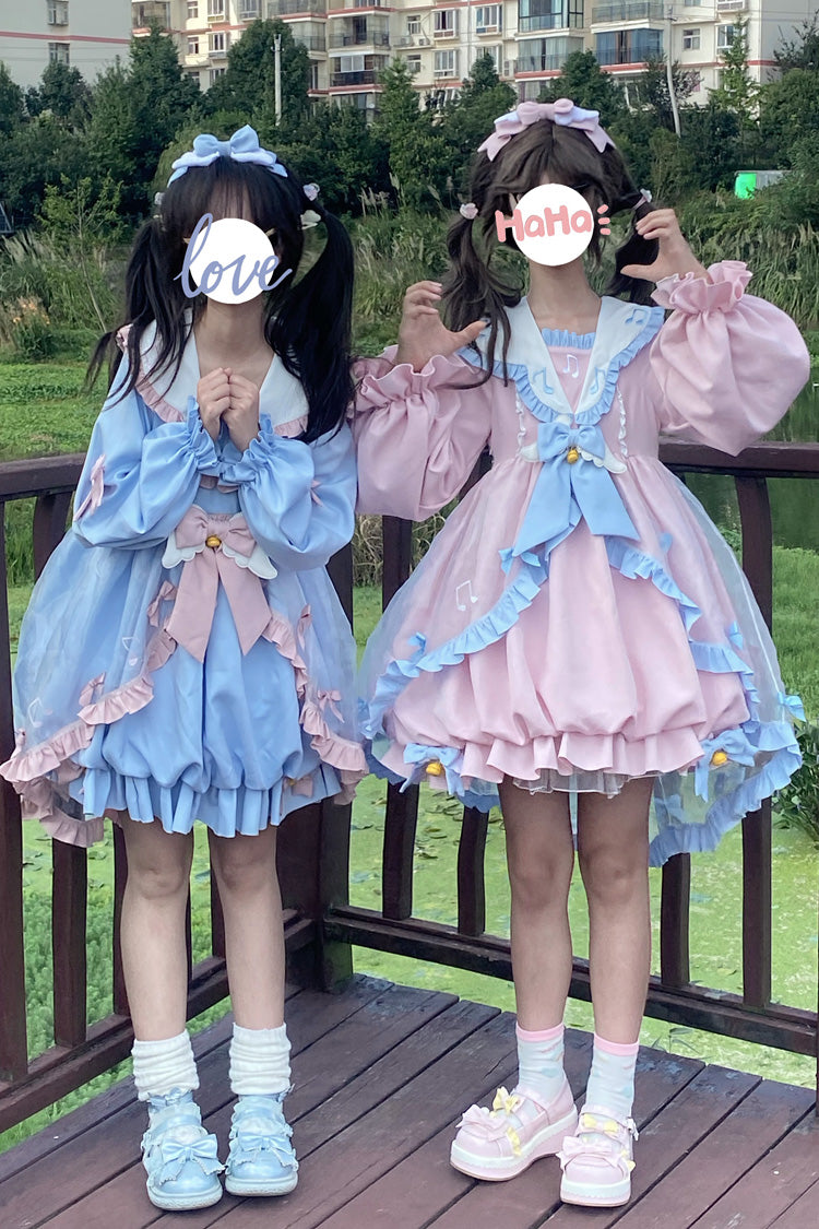 Lolita Dress - Music Notes Print Ruffle, Pink, Lace Trim, Ruffled, Printed - additional product view 4