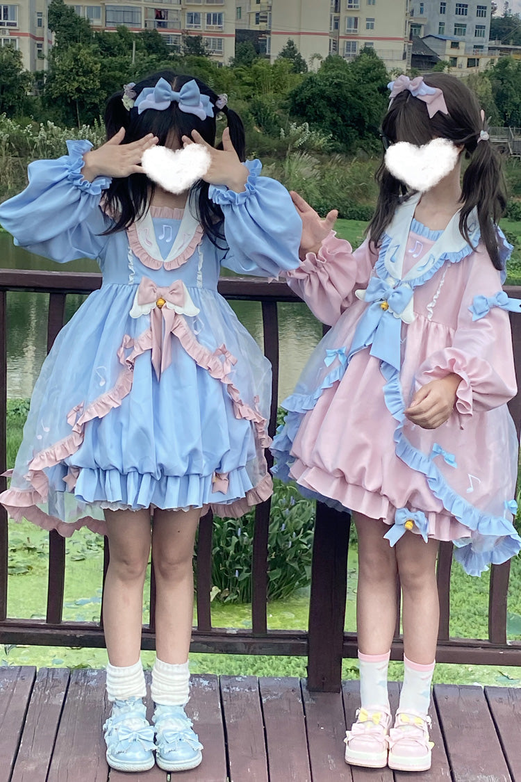 Lolita Dress - Music Notes Print Ruffle, Pink, Lace Trim, Ruffled, Printed - additional product view 6