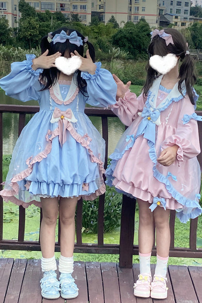 Lolita Dress - Music Notes Print Ruffle, Pink, Lace Trim, Ruffled, Printed - additional product view 6
