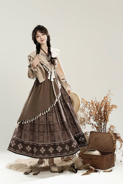 Lolita Dress - Mysterious Tribe, Brown, Ruffled, Printed, Long Sleeves - additional product view 2