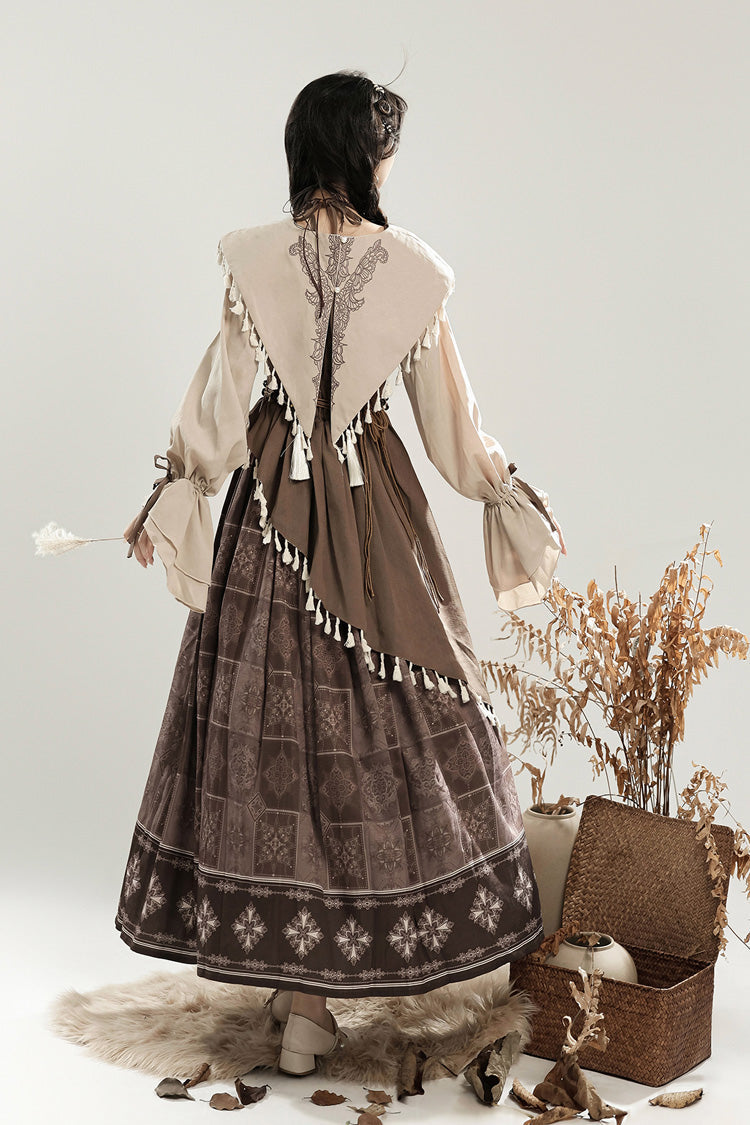 Lolita Dress - Mysterious Tribe, Brown, Ruffled, Printed, Long Sleeves - additional product view 3