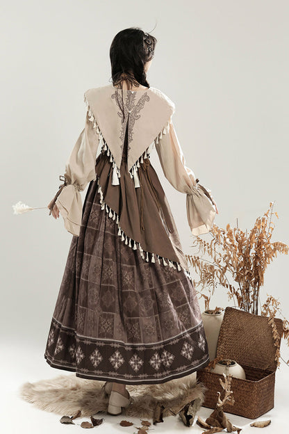 Lolita Dress - Mysterious Tribe, Brown, Ruffled, Printed, Long Sleeves - additional product view 3