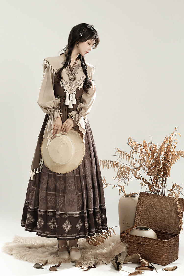 Lolita Dress - Mysterious Tribe, Brown, Ruffled, Printed, Long Sleeves - additional product view 5