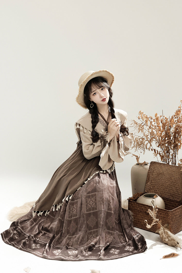 Lolita Dress - Mysterious Tribe, Brown, Ruffled, Printed, Long Sleeves - additional product view 6