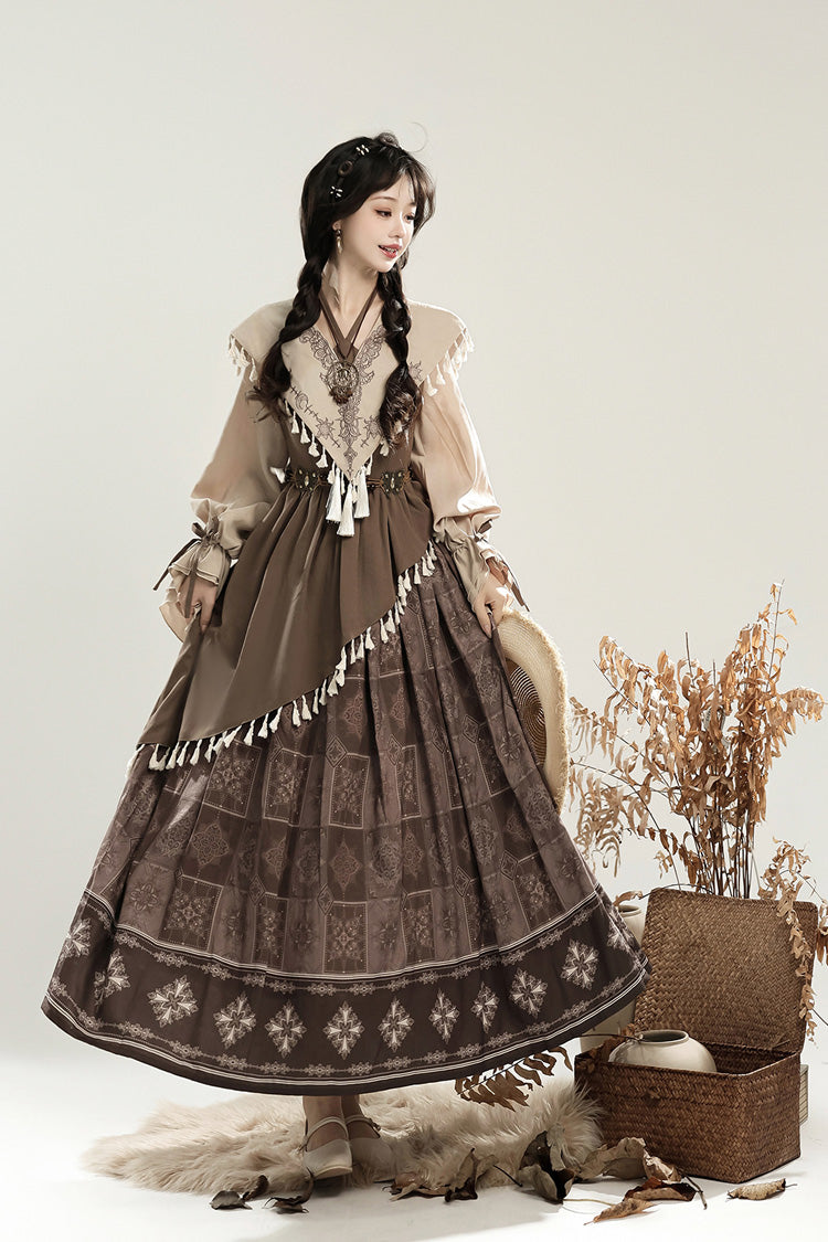 Lolita Dress - Mysterious Tribe, Brown, Ruffled, Printed, Long Sleeves - additional product view 7