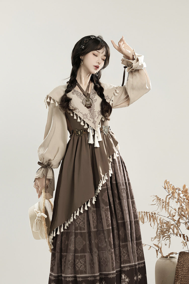 Lolita Dress - Mysterious Tribe, Brown, Ruffled, Printed, Long Sleeves - additional product view 10
