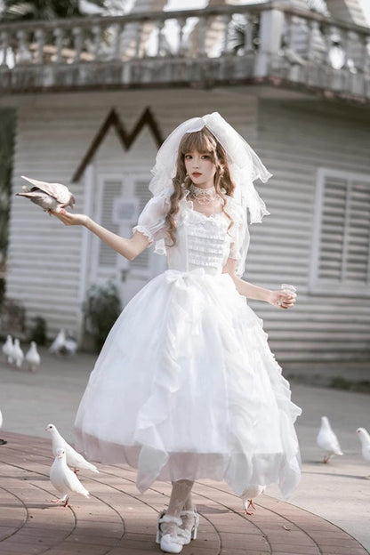 Lolita Dress - Ode To Floating Lights Fantasy, White, Ruffled, Sweet Style, Bow Detail - additional product view 2
