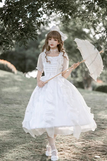 Lolita Dress - Ode To Floating Lights Fantasy, White, Ruffled, Sweet Style, Bow Detail - additional product view 4