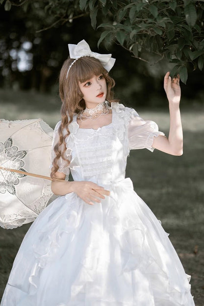 Lolita Dress - Ode To Floating Lights Fantasy, White, Ruffled, Sweet Style, Bow Detail - additional product view 7