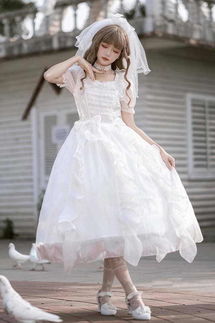 Lolita Dress - Ode To Floating Lights Fantasy, White, Ruffled, Sweet Style, Bow Detail - main product image