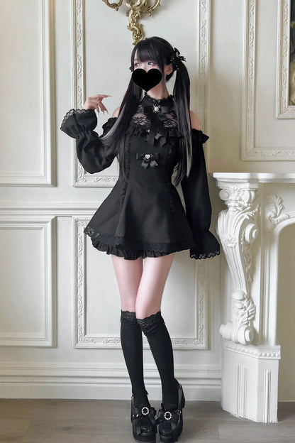 Lolita Dress - Off Shoulder Halterneck Ruffle, 4 Colors, Plaid, Long Sleeves, Sweet Style - additional product view 5