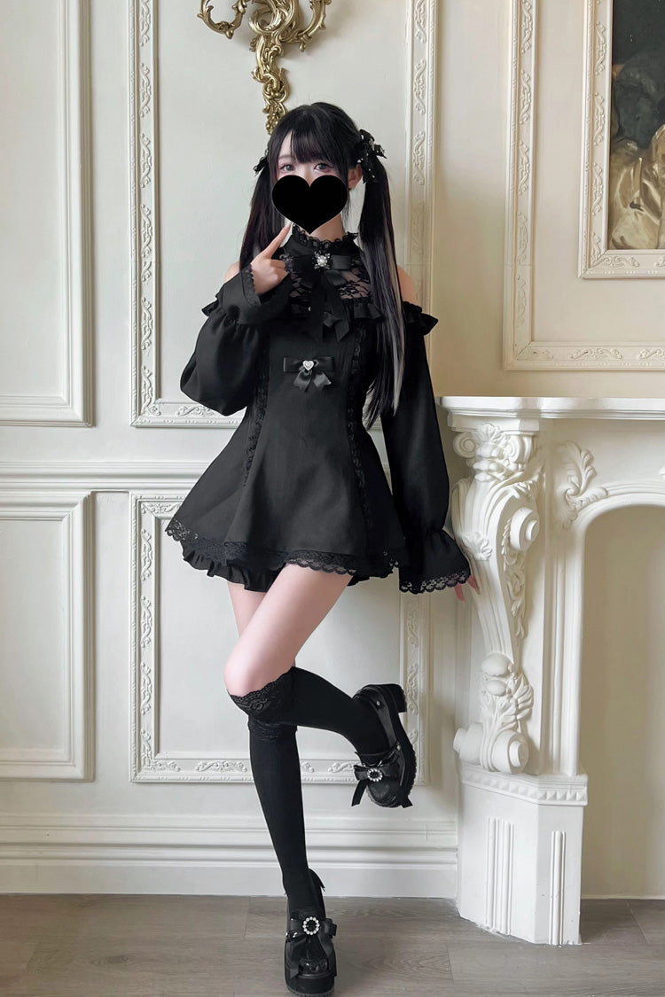 Lolita Dress - Off Shoulder Halterneck Ruffle, 4 Colors, Plaid, Long Sleeves, Sweet Style - additional product view 6