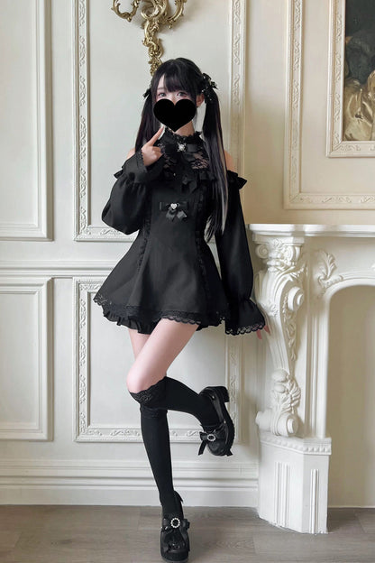 Lolita Dress - Off Shoulder Halterneck Ruffle, 4 Colors, Plaid, Long Sleeves, Sweet Style - additional product view 6
