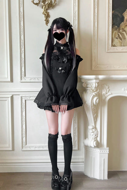 Lolita Dress - Off Shoulder Halterneck Ruffle, 4 Colors, Plaid, Long Sleeves, Sweet Style - additional product view 8