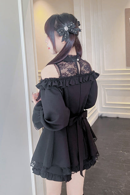 Lolita Dress - Off Shoulder Halterneck Ruffle, 4 Colors, Plaid, Long Sleeves, Sweet Style - additional product view 13