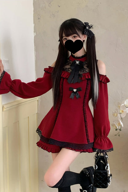 Lolita Dress - Off Shoulder Halterneck Ruffle, 4 Colors, Plaid, Long Sleeves, Sweet Style - additional product view 15