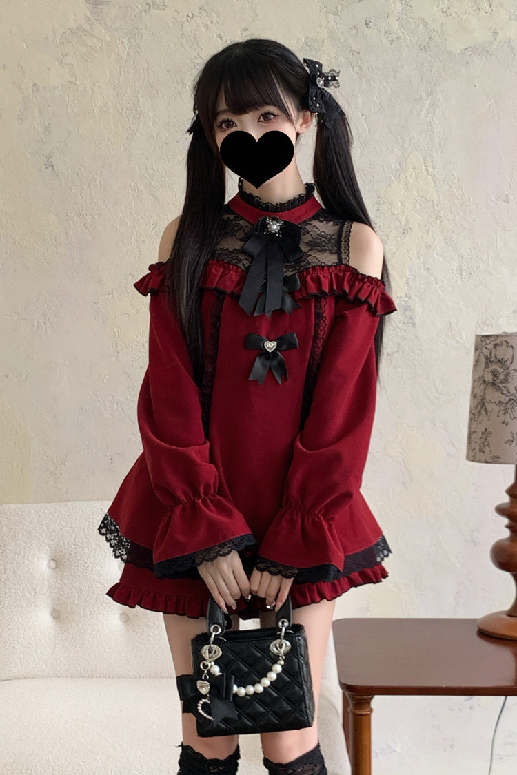 Lolita Dress - Off Shoulder Halterneck Ruffle, 4 Colors, Plaid, Long Sleeves, Sweet Style - additional product view 16