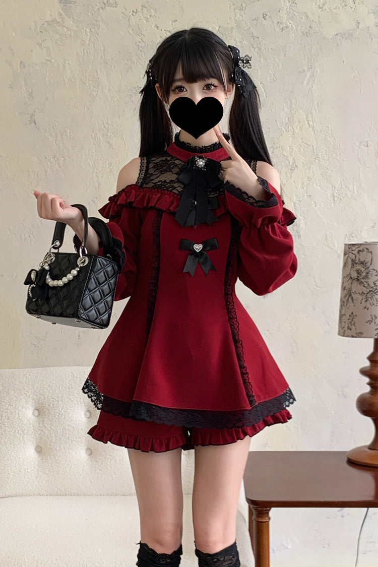 Lolita Dress - Off Shoulder Halterneck Ruffle, 4 Colors, Plaid, Long Sleeves, Sweet Style - additional product view 17