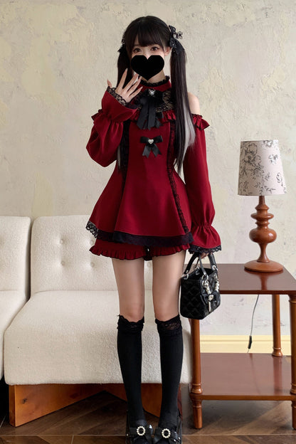 Lolita Dress - Off Shoulder Halterneck Ruffle, 4 Colors, Plaid, Long Sleeves, Sweet Style - additional product view 18