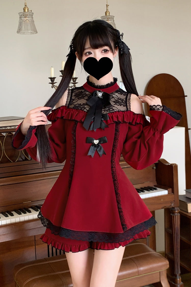 Lolita Dress - Off Shoulder Halterneck Ruffle, 4 Colors, Plaid, Long Sleeves, Sweet Style - additional product view 19
