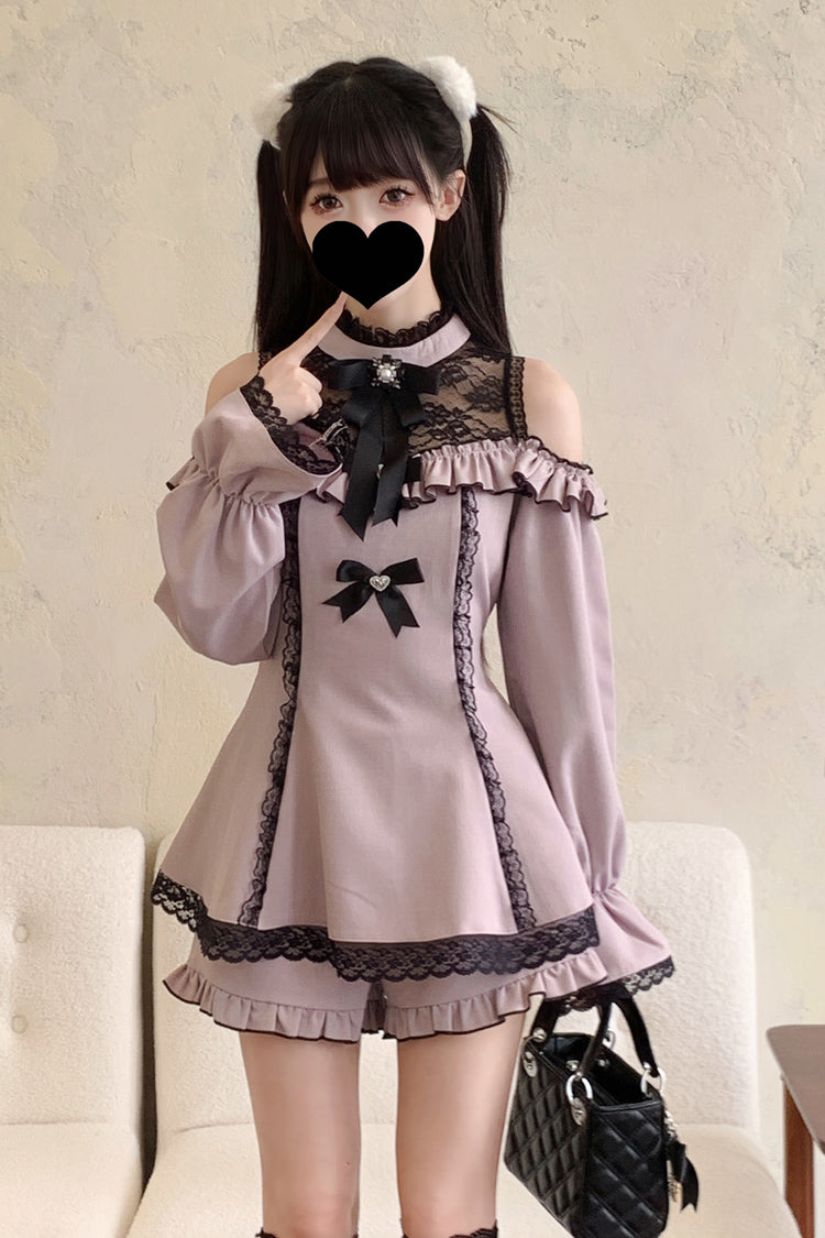 Lolita Dress - Off Shoulder Halterneck Ruffle, 4 Colors, Plaid, Long Sleeves, Sweet Style - additional product view 21