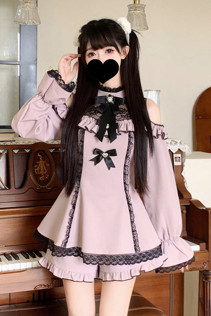 Lolita Dress - Off Shoulder Halterneck Ruffle, 4 Colors, Plaid, Long Sleeves, Sweet Style - additional product view 22