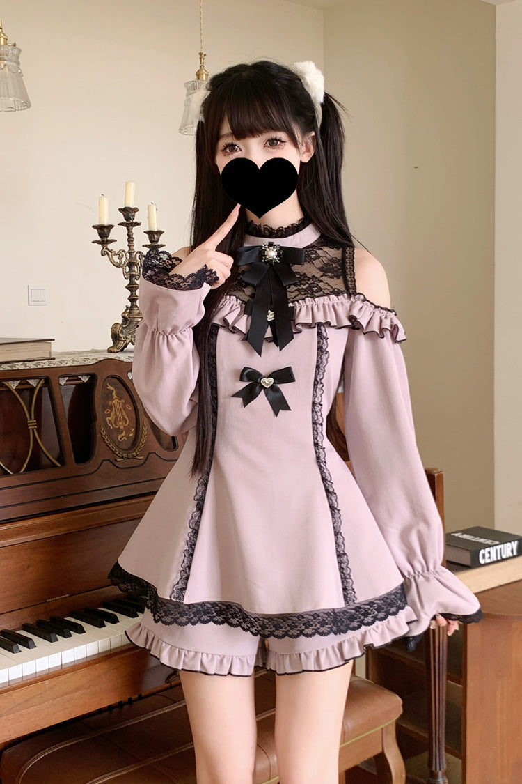 Lolita Dress - Off Shoulder Halterneck Ruffle, 4 Colors, Plaid, Long Sleeves, Sweet Style - additional product view 24