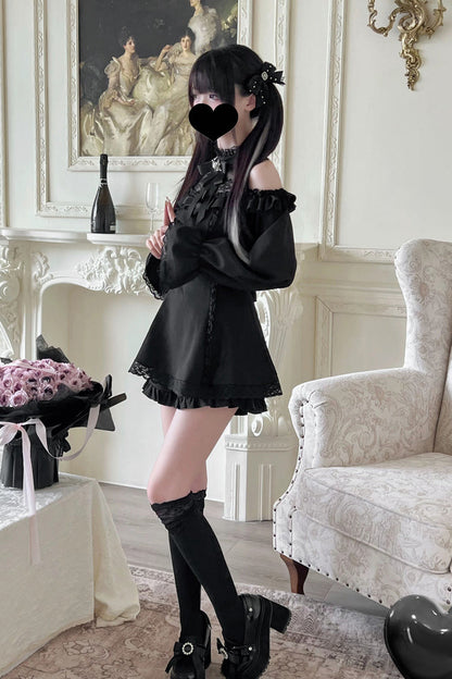 Lolita Dress - Off Shoulder Halterneck Ruffle, 4 Colors, Plaid, Long Sleeves, Sweet Style - additional product view 27