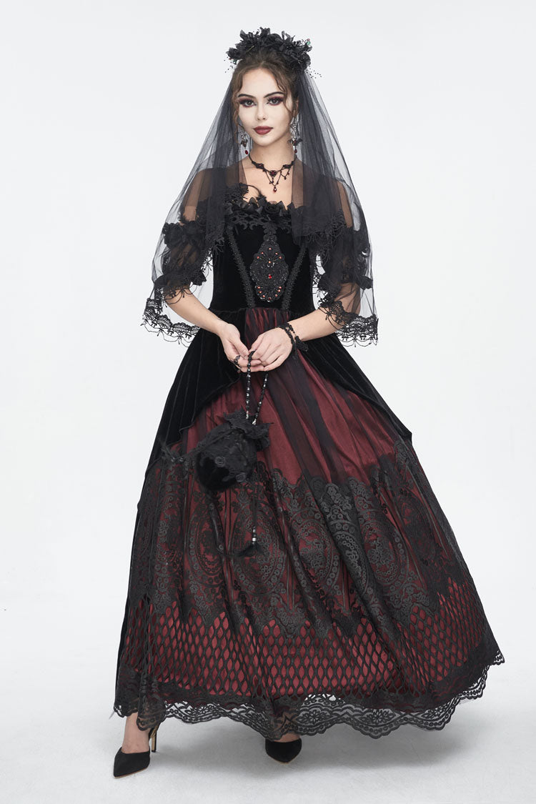 Lolita Dress - Off Shoulder High Waisted Print, Red, High Waist, Women's Style - additional product view 2